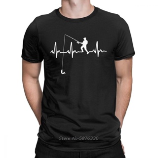 oversize T-shirt เสื้อยืดคอกลม แขนสั้น ผ้าฝ้าย พิมพ์ลาย Fish Heartbeat ตลก สําหรับผู้ชาย S-5XL