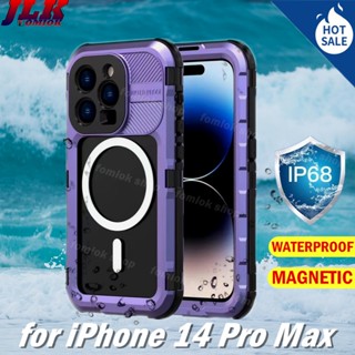 [JLK] 2023 New Upgrade Summer Swimming Underwater IP68 Waterproof Diving Phone Case Wireless Charging Cover for iPhone 13/14 Pro Max 14Plus Aluminium Alloy Metal 360 Cases Covers