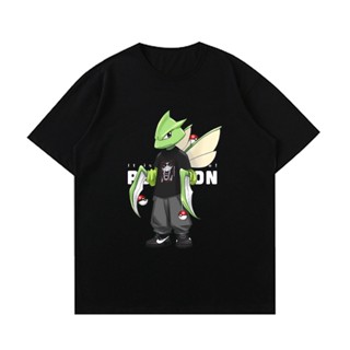 เสื้อขาว Anime T-shirt Pokémon cotton round neck simple casual cartoon T-shirt couple men and women T-shirtเสื้อยืด