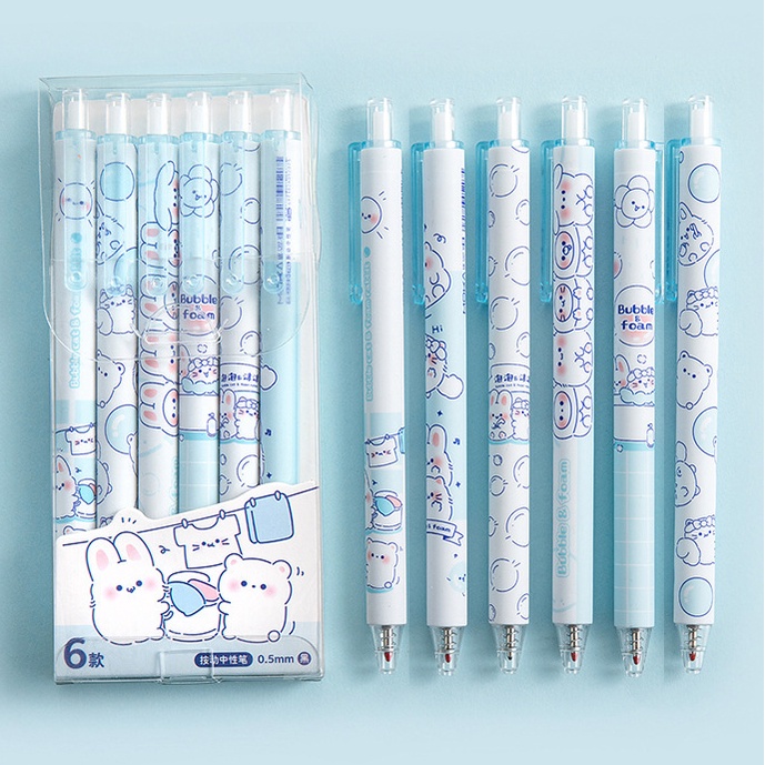 ปากกาลูกลื่น ลายการ์ตูนกระต่ายน่ารัก ขนาด 0.5 มม. สีขาว สําหรับนักเรียน จํานวน 6 ชิ้น ต่อชุด
