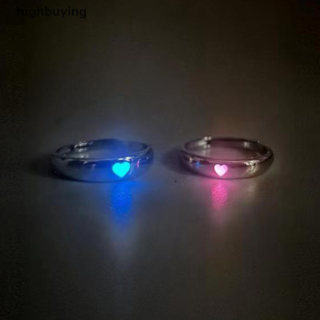 [highbuying] แฟชั่น สีฟ้า สีชมพู หัวใจ ส่องสว่าง คู่รัก แหวนแฟชั่น เครื่องประดับคู่ ปรับได้ เปิด แหวน ปรับได้ เครื่องประดับ ของขวัญ สินค้าใหม่