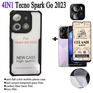 4in1 Tecno Spark GO 2023 เคสโทรศัพท์มือถือกระจกนิรภัย กันกระแทก สําหรับ Tecno Spark 6 GO Air 7 Pro 7p 8 8C Camon 17 16 Primer