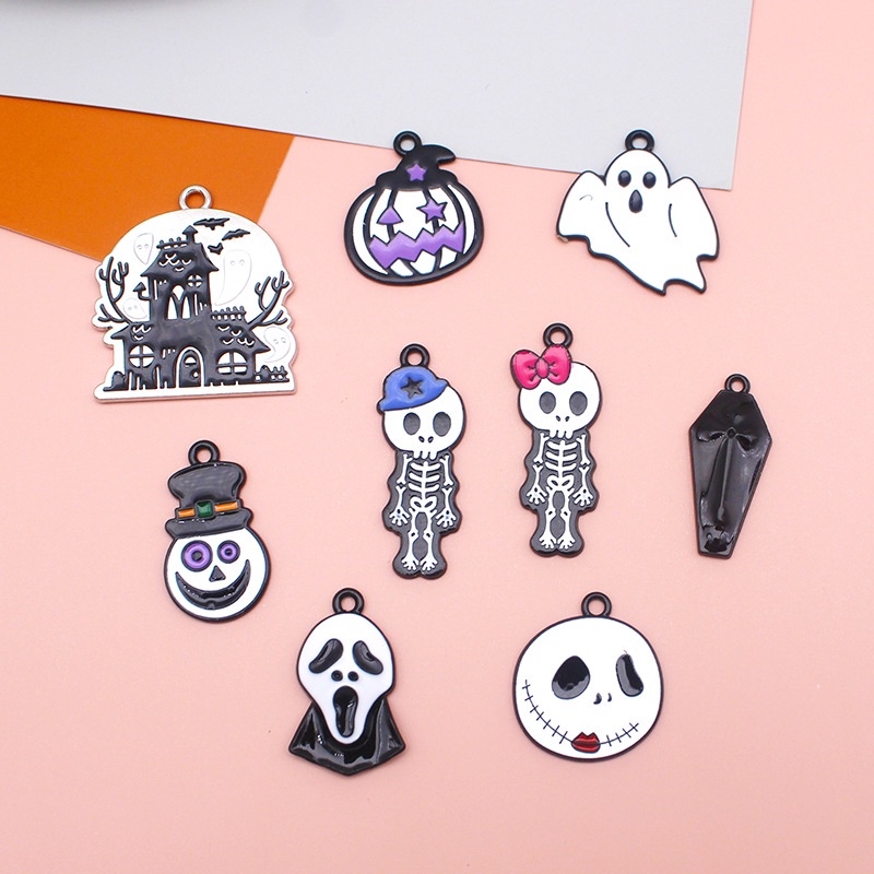 2 ชิ้น/ล็อตฮาโลวีนคู่ Skull Ghost Alloy เคลือบจี้ DIY เครื่องประดับอุปกรณ์เสริม Charms สําหรับผู้หญิง, Key Chain/ต่างหู/สร้อยคอจี้ Handmade DIY เครื่องประดับ w013