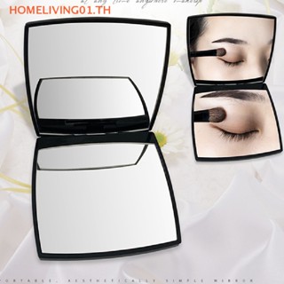 Onehome กระจกแต่งหน้า แบบพับได้ สองด้าน สีดํา แบบพกพา แฟชั่นสําหรับผู้หญิง