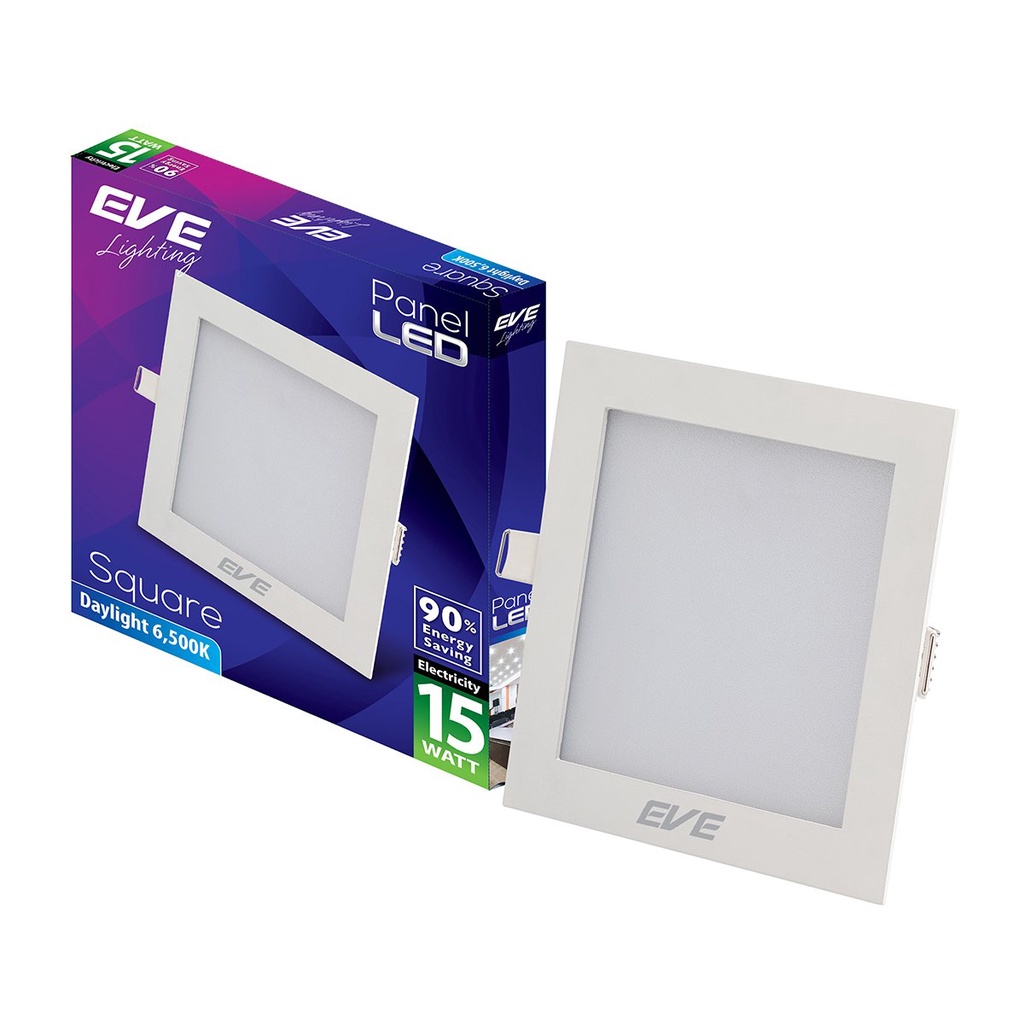 โคมดาวน์ไลท์หน้าเหลี่ยม 6 นิ้ว LED 15W Daylight EVE LIGHTING รุ่น SQ Panel Light 15W DL สีขาว
