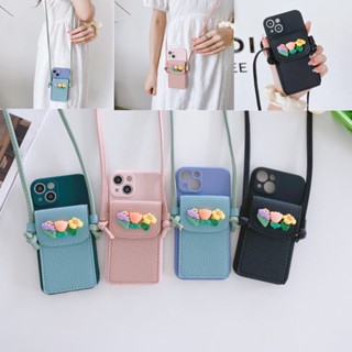 เคสโทรศัพท์มือถือหนัง ซิลิโคน ลายดอกไม้น่ารัก พร้อมกระเป๋าสตางค์ และสายคล้องคอ สําหรับ Samsung A71 A72 A73 A70 A70S A53 A52S A50 A30S A50S A51 A52 A33 A42 M42 M40S M52 M62 F62