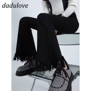 DaDulove💕 New Korean Version of Ulzzang Black Raw-edged Jeans High Waist Micro Flared Womens Trousers