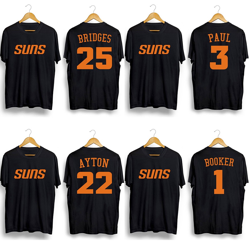 NBA Suns Booker Paul Bridges Ayton เสื้อยืดสําหรับผู้ชายผู้หญิงสีดําสีขาว Tees รอบคอ Unisex T เสื้อ 