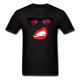 Sassy Summer T-shirt Men Black Top T Shirts Hipster Lips Custom Design Sunglasses Tees Short Sleeve Breathable_12