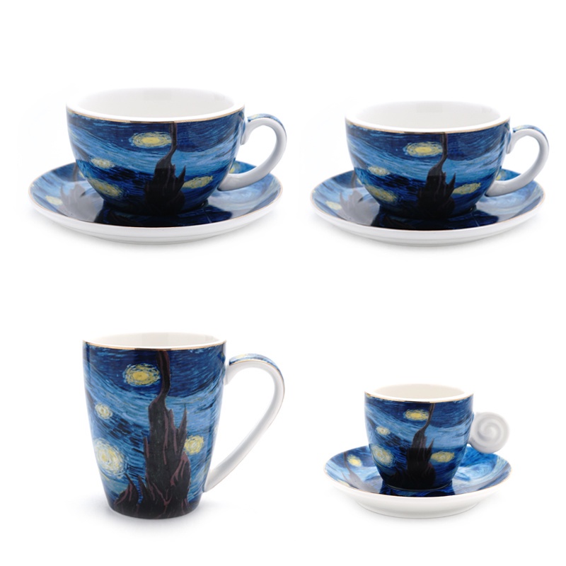 ชุดแก้วกาแฟเซรามิค ลายภาพวาดสีน้ํามัน Van Gogh The Starry Night สําหรับใส่เครื่องดื่ม นม เอสเพรสโซ่ คาปูชิโน่ ชา