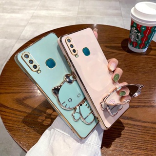 เคสนิ่ม พร้อมกระจกแต่งหน้า สําหรับ Vivo 1906 1901 1902 1904 1907 1816 1811 1820 1811 1814 1815 เคสโทรศัพท์มือถือ ลายแมว KT แบบหมุนได้