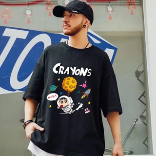 M-8XL Trendy brand Japanese cartoon crayon Shin-chan print short-sleeved T-shirt for men and women couples trendy l_12