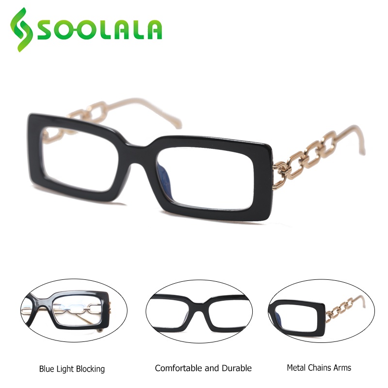 Soolala พร้อมส่ง แว่นตาอ่านหนังสือ สายตายาว ทรงสี่เหลี่ยมผืนผ้า ป้องกันแสงสีฟ้า สําหรับผู้หญิง