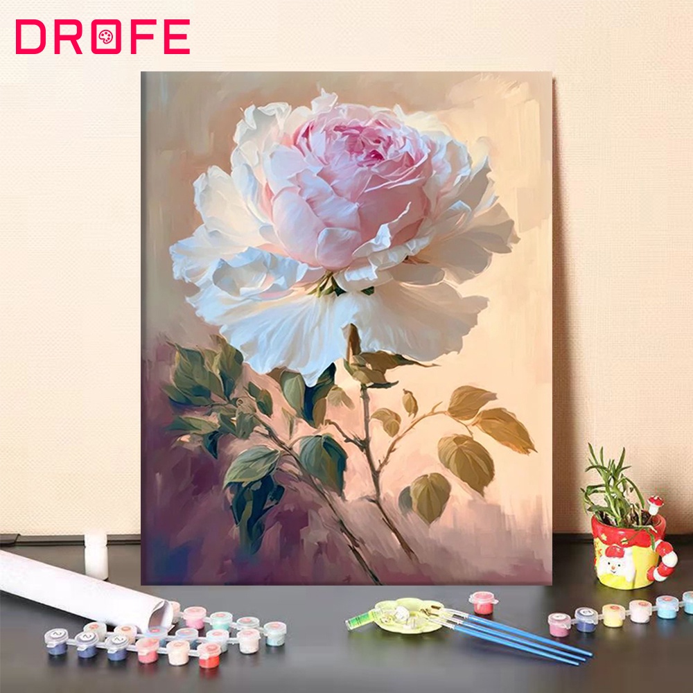 Drofe กรอบรูป 40 * 50 ซม. DIY ระบายสีตามตัวเลข ชุดดอกกุหลาบ โมเดิร์น บ้าน ภาพศิลปะ ภาพวาดดอกไม้ ตามต