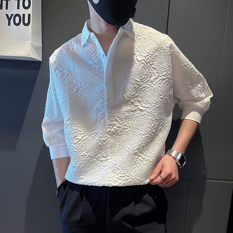 เสื้อเชิ้ตครึ่งแขนผู้ชายแฟชั่นเสื้อเชิ้ตกลางลําลองสีทึบเสื้อเชิ้ตอินเข้ากันทั้งหมดเสื้อเชิ้ตครึ่งแขน