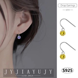 Jyjiayujy ต่างหูตะขอ เงินสเตอร์ลิง 100% S925 ประดับเพทาย 6 มม. 5 สี สไตล์เกาหลี เครื่องประดับแฟชั่น สําหรับผู้หญิง E059