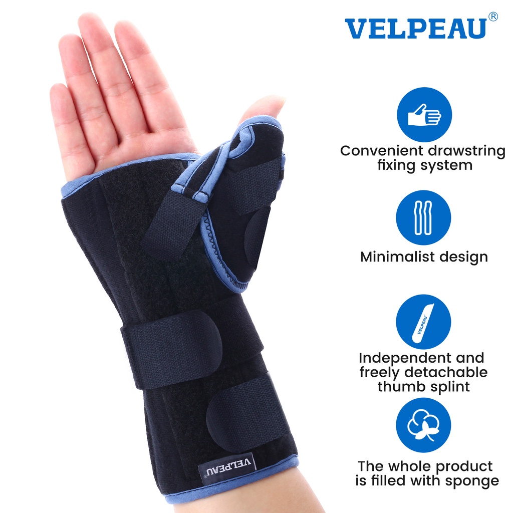 VELPEAU สายรัดข้อมือพร้อม Thumb Spica Splint สําหรับ Tenosynovitis ของ De Quervain, Carpal Tunnel Pain, Stabilizer สําหรับ Tendonitis, โรคข้ออักเสบ, แพลงและแตกหัก Forearm สนับสนุน Cast