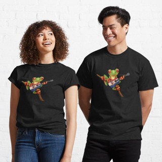 เสื้อแขนสั้น เสื้อยืดผ้าฝ้าย เสื้อยืดแขนสั้น tshirt Tree Frog Playing Croatian Flag Guitar Classic T-Shirt 821724205507