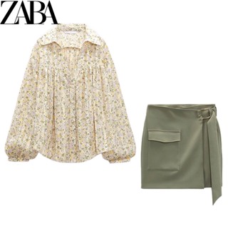 Zara เสื้อเชิ้ตแขนโคมไฟ พิมพ์ลายดอกไม้ และกระโปรงสั้น เอวสูง แฟชั่นฤดูร้อน 2298070 2774761