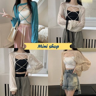 Mini shop🌸พร้อมส่ง🌸(Q620) เสื้อคลุมไหมพรม ซีทรูดีเทลระบาย ""