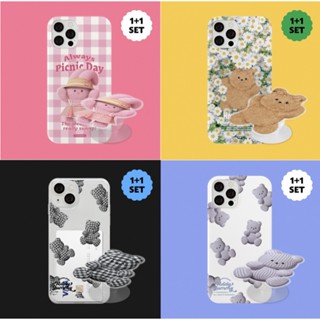 [March Sale] The ninemall / Phone Case + Griptok set compatible for iPhone 14 13 12 pro max S23 S22 S21 plus ultra hard card slot bunny character color clear pattern casing