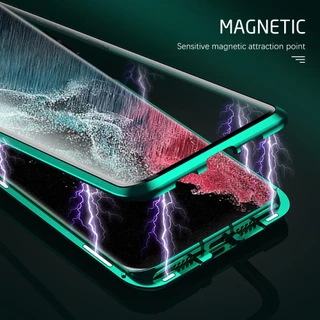 สําหรับ Samsung Galaxy S25 S24 S23 Ultra Plus S25Ultra S23Plus S23 + S23FE 5G Flip กันกระแทกปลอกสองด้านกระจกนิรภัยเคสโทรศัพท์โลหะแม่เหล็ก Hard ป้องกันปกหลัง