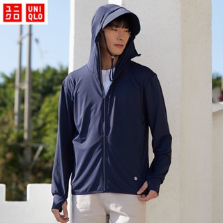 M-5XL UNIQLO AIRISM เสื้อคลุมกันแดด เสื้อแจ็คเก็ตสตรีมีฮู้ดกันลมและกันแดด เสื้อกีฬาระบายอากาศ ผู้ชาย