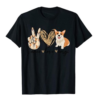 Peace Love Corgi Funny Dog Mom Mothers Day Gift Corgi Lover T-Shirt Shirts Fitted 3D Printed Cotton Mens T Shirt _04