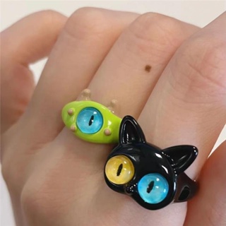 Leisure Funny Black Cat Small Monster Ring Big Eyes Sweet Cool Cartoon Cute Girlfriend Lovers Ring Gift Fashion Jewelry