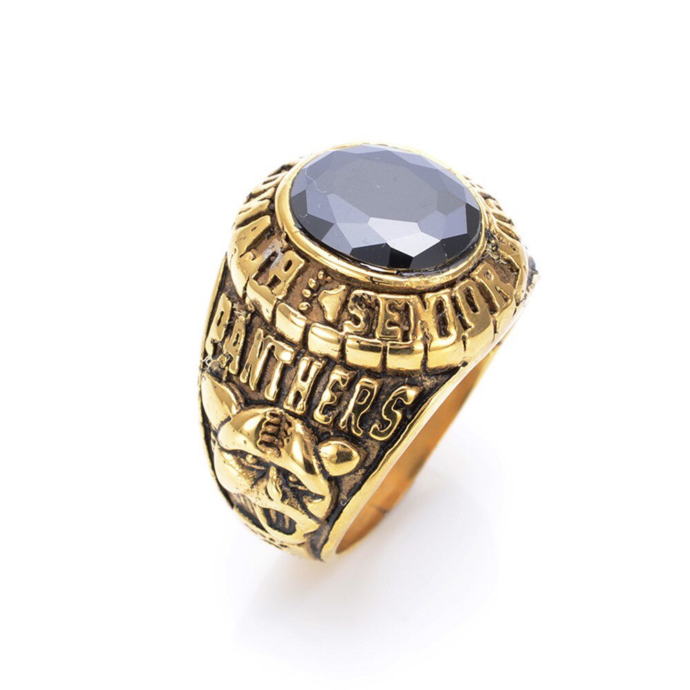 bls Titanium Steel อเมริกาเสือดาวแหวน Dominineering ทองฝังอัญมณีคืนวิธีโบราณแหวนหล่อ Titanium แหวนเหล็ก 90z