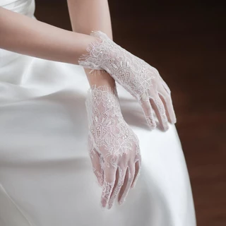 Ahour ถุงมือตาข่าย แบบสั้น สําหรับเจ้าสาว ใส่ออกงานเลี้ยง งานแต่งงาน