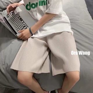 ฤดูร้อนผ้าม่านจีบหลวมระบายอากาศกางเกงขาสั้นสบายๆ