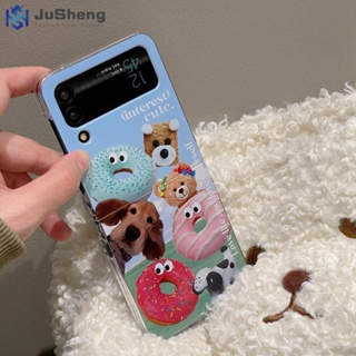 Jusheng เคสโทรศัพท์มือถือ ลายโดนัท ขยับตาได้ สามชิ้น แฟชั่น สําหรับ Samsung Z Flip5 Z Flip4 Z Flip3