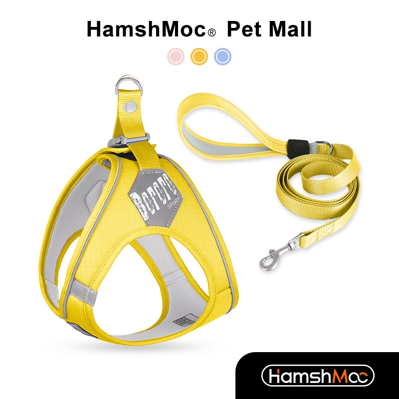 HamshMoc สายรัดสุนัขสะท้อนแสงและสายจูงชุดสายรัดสัตว์เลี้ยงแบบปรับได้สบายพร้อมที่จับควบคุมง่ายสําหรับสุนัขขนาดกลางขนาดเล็ก