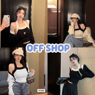 OFF SHOP พร้อมส่ง (OFF-47206)  เสื้อสายคล้องคอไหมพรม+เสื้อคลุม ผ้านิ่มใส่สบายเกาหลีเกาใจ