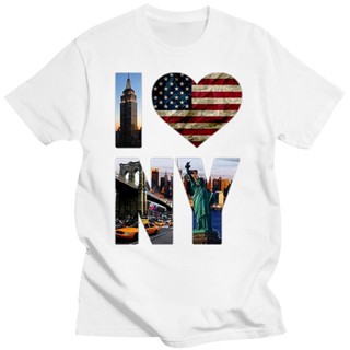 เสื้อยืด ผ้าฝ้าย ระบายอากาศ พิมพ์ลาย I Love Ny York Tourist Landmarks Usa สีดํา สําหรับผู้ชาย