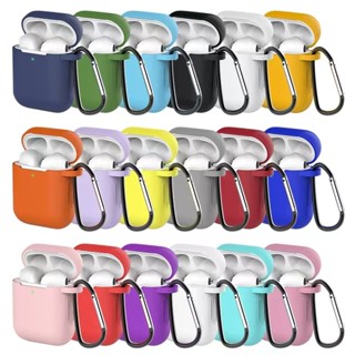 เคสซิลิโคน สีพื้น พร้อมคาราบิเนอร์ สําหรับ AirPods/I9S/i11/i12 หูฟังเคสProtector Case