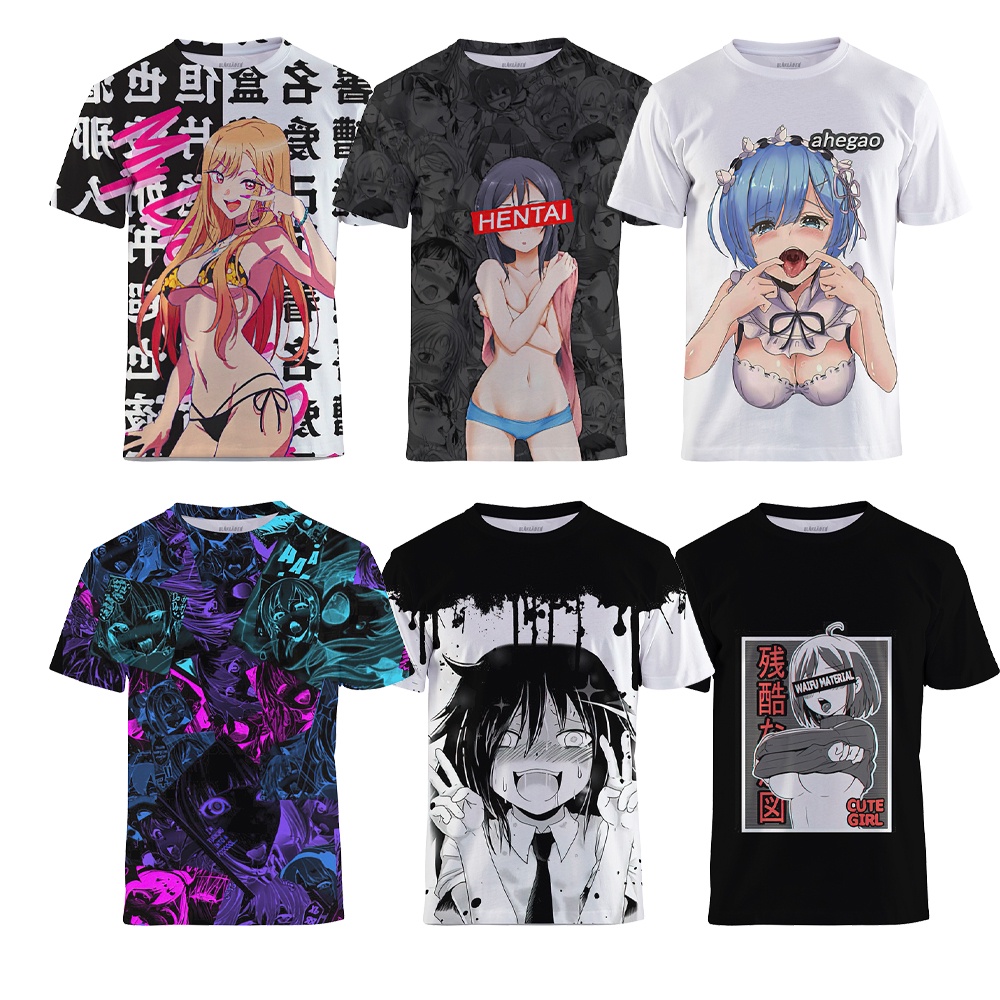 เสื้อยืดแขนสั้น พิมพ์ลายการ์ตูนอนิเมะ Ahegao สําหรับผู้ชาย ไซซ์ (S-5xl) 2023