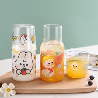 (can engrave logo) 520ML cartoon pattern glass cold water jug with cups, household juice jug, cold water jug, milk jug, tea pot, coffee pot