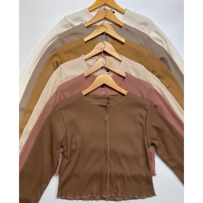 เกาหลี CARDIGAN UNIQLO CROP WAFFLE KNIT