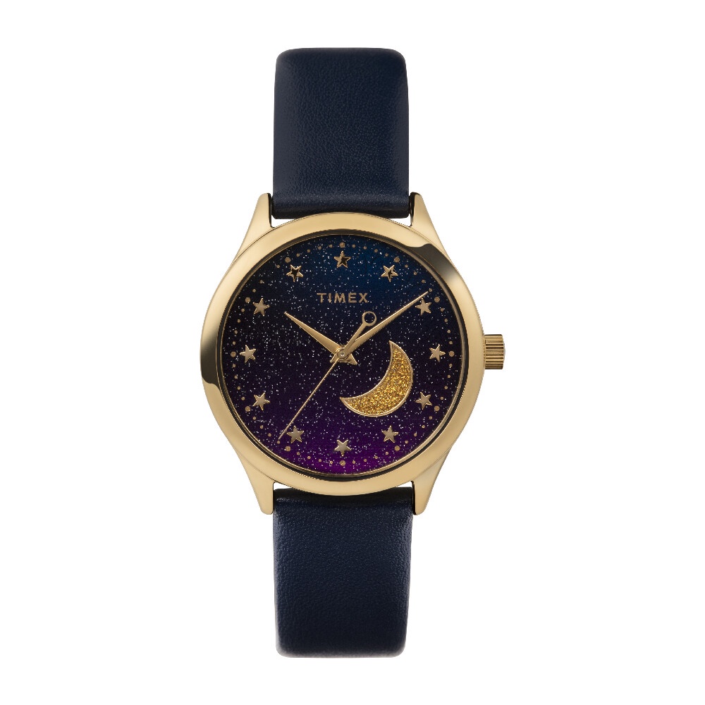 Timex TW2V49300 DRESS นาฬิกาข้อมือผู้หญิง สายหนัง สีน้ำเงิน หน้าปัด 32 มม.