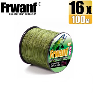 Frwanf สายเอ็นตกปลา แบบถัก 100 ม. 16 เส้น X16 PE 20-500LB ทุกขนาด สีเขียวทหาร