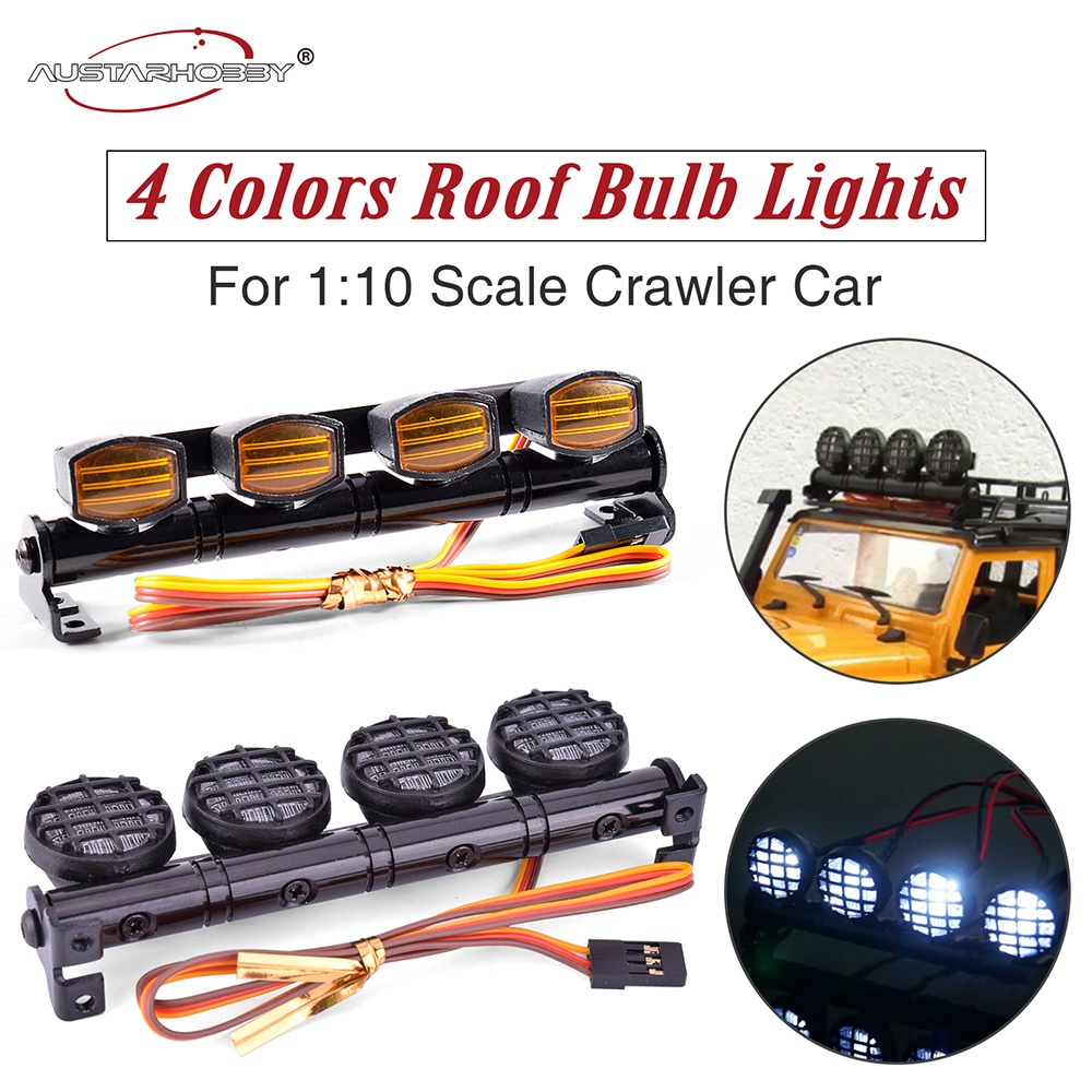 Austar หลอดไฟหลังคา LED สเกล 1:10 พร้อมไฟ LED 4 ดวง สําหรับรถไต่หินบังคับ TRX4 TRX6 90046 Axial SCX10 II HSP TAMIYA CC01