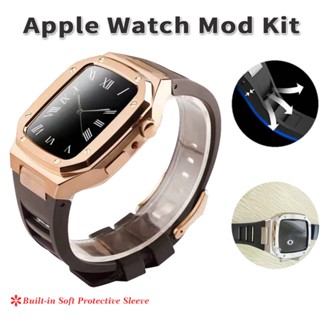 Richard style Modificatie Kit เคสสเตนเลส พร้อมสายยางฟลูออรีน สําหรับ apple watch 8 7 6 5 44 มม. 45 มม. i watch 8 7 6 5