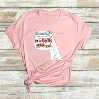 🔥 เสื้อยืดคอกลม แขนสั้น พิมพ์ลาย Nutella สีชมพู แฟชั่นฤดูร้อน สําหรับผู้หญิง เหมาะกับเทศกาลคริสต์มาส และปีใหม่ 🔥