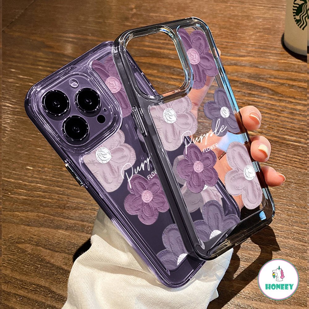 เคสโทรศัพท์มือถืออะคริลิคใส แบบแข็ง ลายดอกไม้สีม่วง สําหรับ iPhone 15 14 11 Pro Max 13 12Pro Max XR XS 7 8Plus