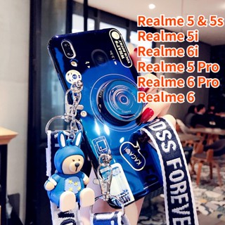 เคสโทรศัพท์มือถือ ซิลิโคน พร้อมสายคล้องกล้อง และตุ๊กตาน่ารัก สําหรับ Realme 5 5s 6i 5i 5 Pro 6 Pro 6