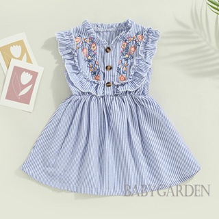 Babygarden- ชุดเดรสทรงเอ แขนกุด คอวี พิมพ์ลายดอกไม้ ติดกระดุม แฟชั่นฤดูร้อน สําหรับเด็กผู้หญิง อายุ 3-7 ปี