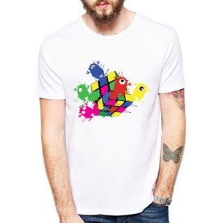 Cotton T Shirt New Fashion Color monsters Design Men White Short Sleeve Hipster Magic cube Printed s_02