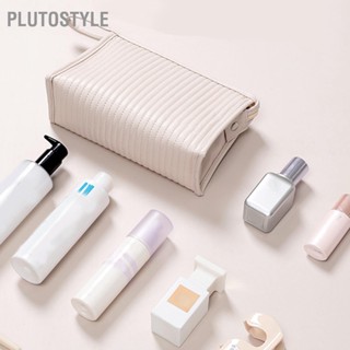  PLUTOSTYLE กระเป๋าเครื่องสำอางสีลูกกวาดความจุขนาดใหญ่หนัง PU กระเป๋าแต่งหน้าเดินทางแบบพกพาพร้อมกระเป๋าตาข่าย